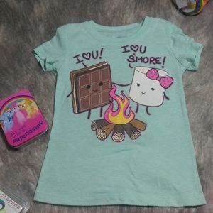 3/$30 Glitter I Love You Smores Mint Green Crewneck T-Shirt XS Girls Graphic Tee